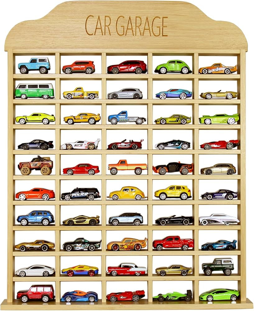 Car Garage Toy Shelf Display - Wall Mount for 1/64 Diecast Toy Cars - Wooden Wheels Shelf - Gift ... | Amazon (US)
