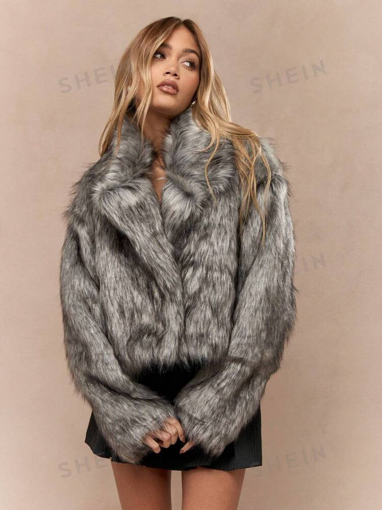 MISSGUIDED Long Collar Faux Fur Crop Jacket | SHEIN | SHEIN