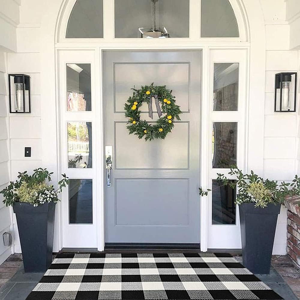 MUBIN Cotton Buffalo Plaid Rug 27.5 x 43 Inches Black and White Check Rugs Hand-Woven Indoor or Outdoor Rugs for Layered Door Mats Washable Carpet for Front Porch, Kitchen, Farmhouse, Entryway | Amazon (US)