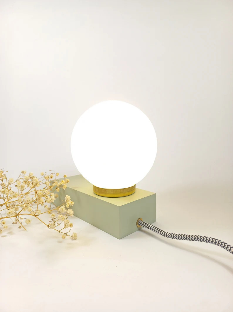 PERLA Mid Century Table Lamp. Unique Modern Design Made in a Sustainable Way. Wood, Brass, Glass ... | Etsy (US)