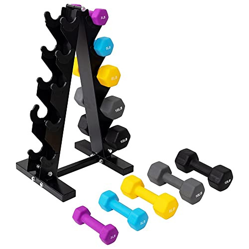 BalanceFrom Neoprene Dumbbells, 5 Pair Hand Weights Set with Stand, 76 Lb, Multi-Color | Amazon (US)