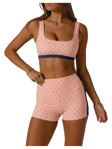 SOLY HUX Polka Dots Workout Sets for Women 2 Piece Yoga Outfits Sports Bra High Waist Biker Shorts Activewear Tracksuit Pink Polka Dots Small | Amazon (US)