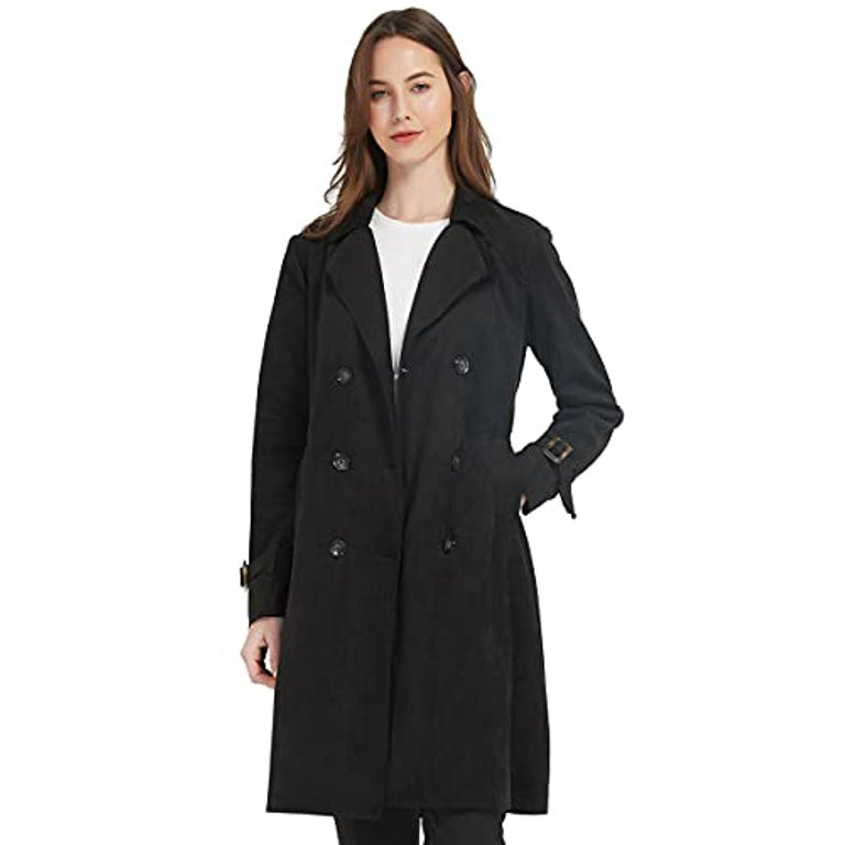 Giolshon Women's Faux Suede Trench Coat Classic Long Double Breasted Overcoat Belted Lapel Jacket... | Walmart (US)