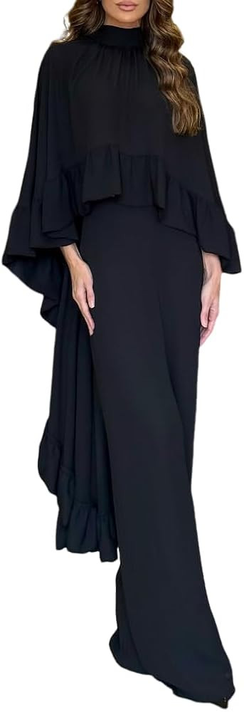 CHICME 2 Pieces Outfits for Women 2025 High-Low Ruffles Hem Cape Top and Casual Wide Leg Pants Tr... | Amazon (US)