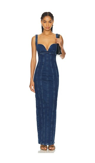 Good American Corset Long Dress in Blue. - size S (also in M, XS) | Revolve Clothing (Global)