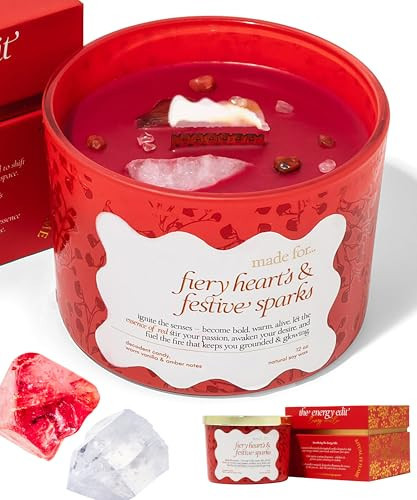 Red Crystal Candle for Women, Mom Gift for Christmas. 12oz Large Wood Wick Candle with Soy Wax. Luxurious Slow Burn for Meditation with Real Crystals and Healing Stones. for Birthday, Valentine’s Day | Amazon (US)
