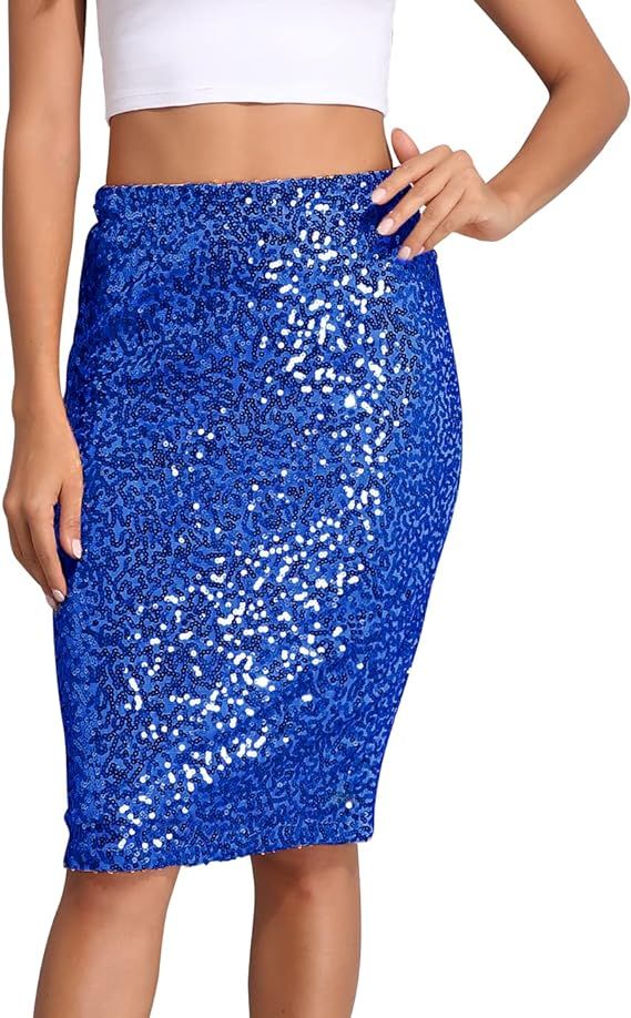 PrettyGuide Women's Sequin Skirt High Waist Sparkle Pencil Skirt Party Cocktail | Amazon (US)