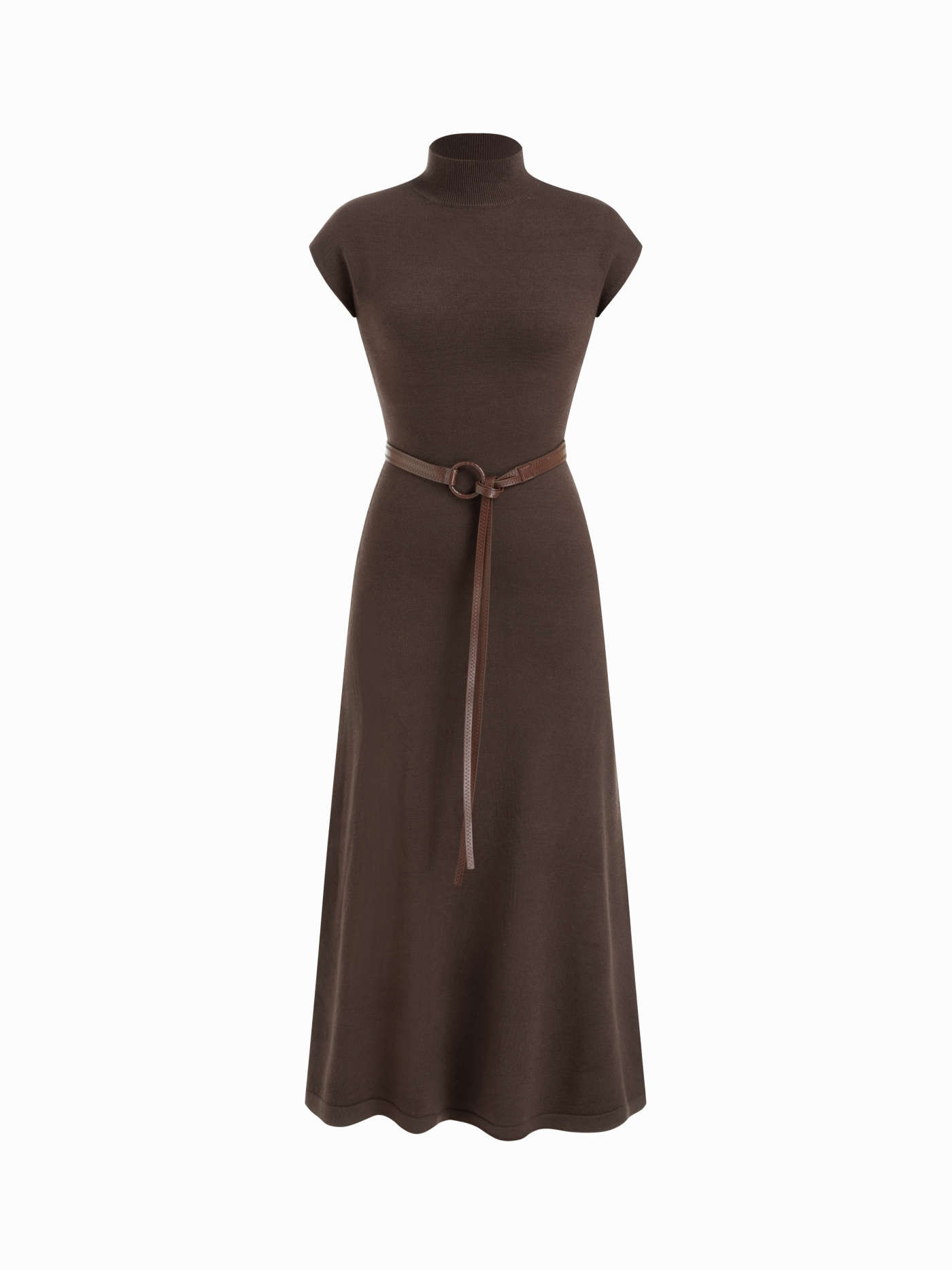 Knit High Neck Sleeve A-line Maxi Dress With Belt | Cider