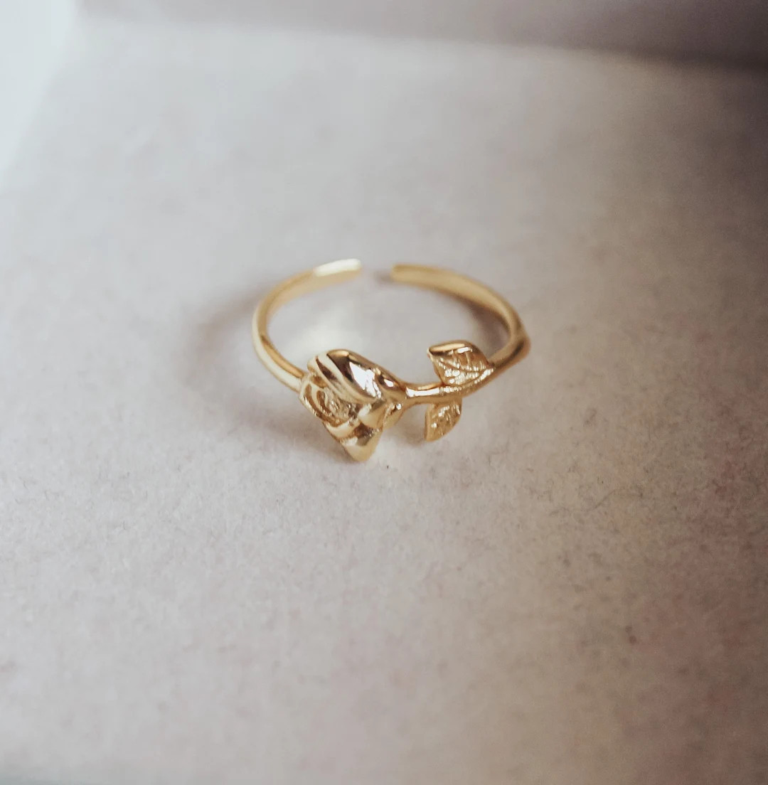 Rose Resizable Ring, Sterling Silver, 18K Gold, Statement Ring, Bridesmaid, Mothers Gift, Dainty,... | Etsy (US)