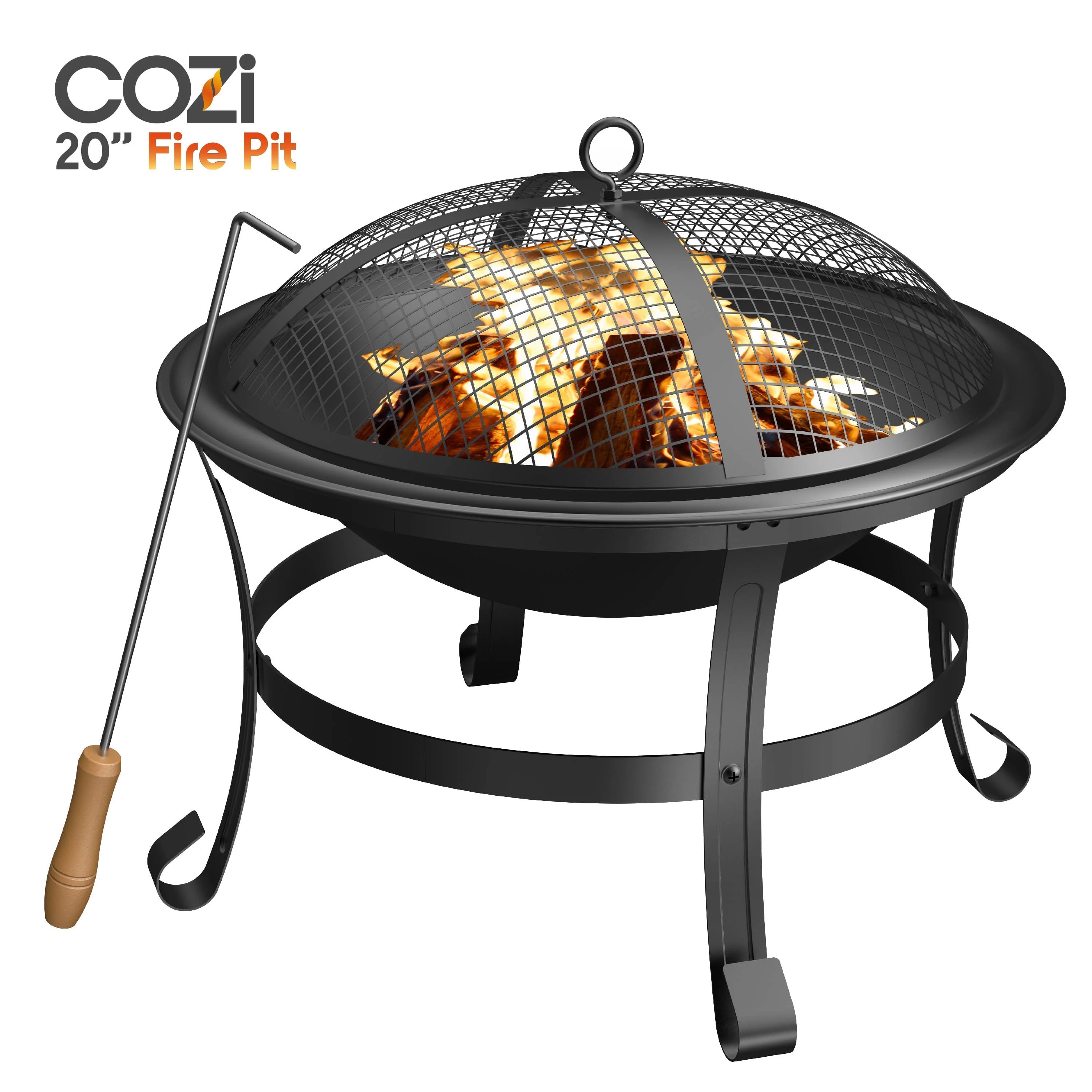 Cozi 20" Wood Burning Fire Pit with Iron Net and Cover Lid for Backyard and Camping - Walmart.com | Walmart (US)