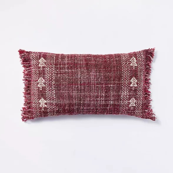 Oversized Woven Tree Lumbar Christmas Throw Pillow Burgundy - Threshold™ designed with Stud... | Target