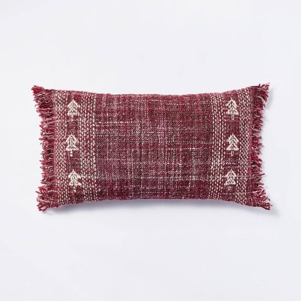 Oversized Woven Tree Lumbar Christmas Throw Pillow Burgundy - Threshold&#8482; designed with Stud... | Target