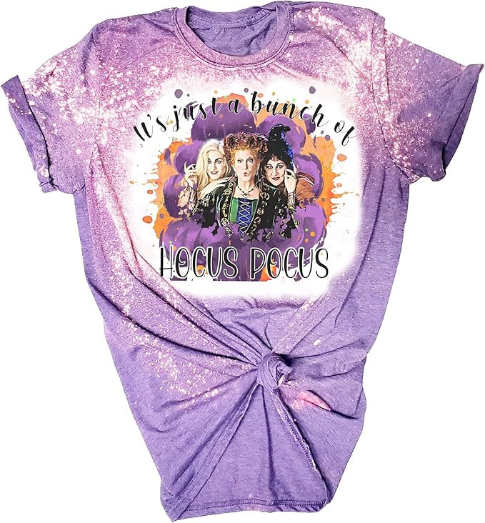 It's Just A Bunch of Hocus Pocus T-Shirt Women Halloween Sanderson Sisters Bleached Shirt Fall Sh... | Amazon (US)