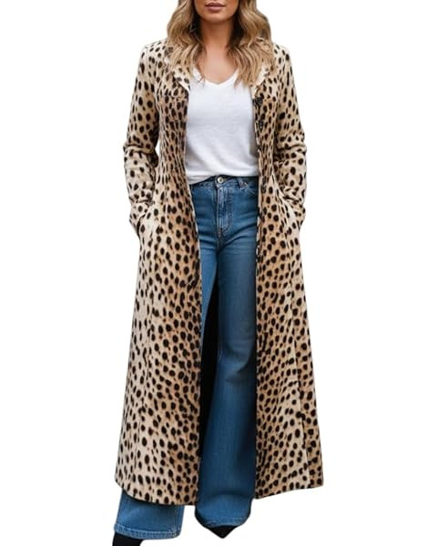 Women's Fall Winter Trendy Leopard Print, Long Trench Coat Leopard Jackets for Women, Open Front ... | Amazon (US)