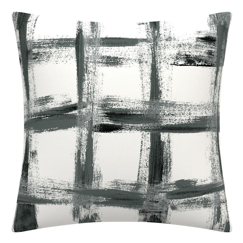 Crosby St. Black & White Artistic Grid Square Outdoor Throw Pillow, 16" | At Home