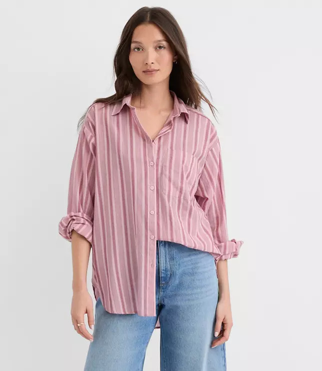 Striped Everyday Oversized Pocket Shirt | LOFT