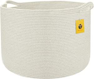 Bambiso XXXXLarge White Cotton Rope Basket Mega Size 22"x22"x16" Blanket Basket Woven Fabric Stor... | Amazon (US)