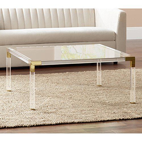 Hanna Modern Glam Cast Acrylic Square Coffee Table 40" Wide Brilliant Gold Clear Tempered Glass Tabl | Amazon (US)