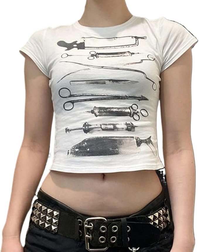 TYTAVS Emo Clothes Graphic Baby Tees for Women Grunge Tee Gothic Cropped T Shirt Y2k Aesthetic Cl... | Amazon (US)