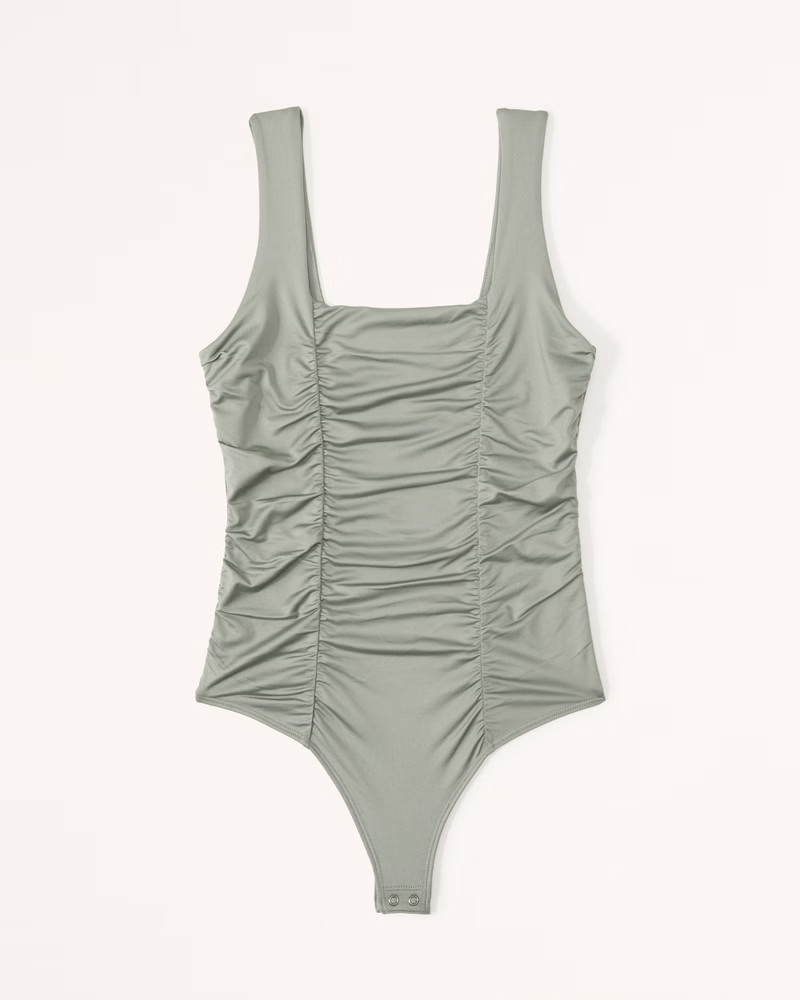 Sleek Seamless Fabric Ruched Squareneck Bodysuit | Abercrombie & Fitch (US)