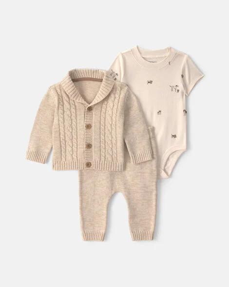 Baby Boy 3-Piece Cotton Sweater Layering Set - Cream | Carter's Inc