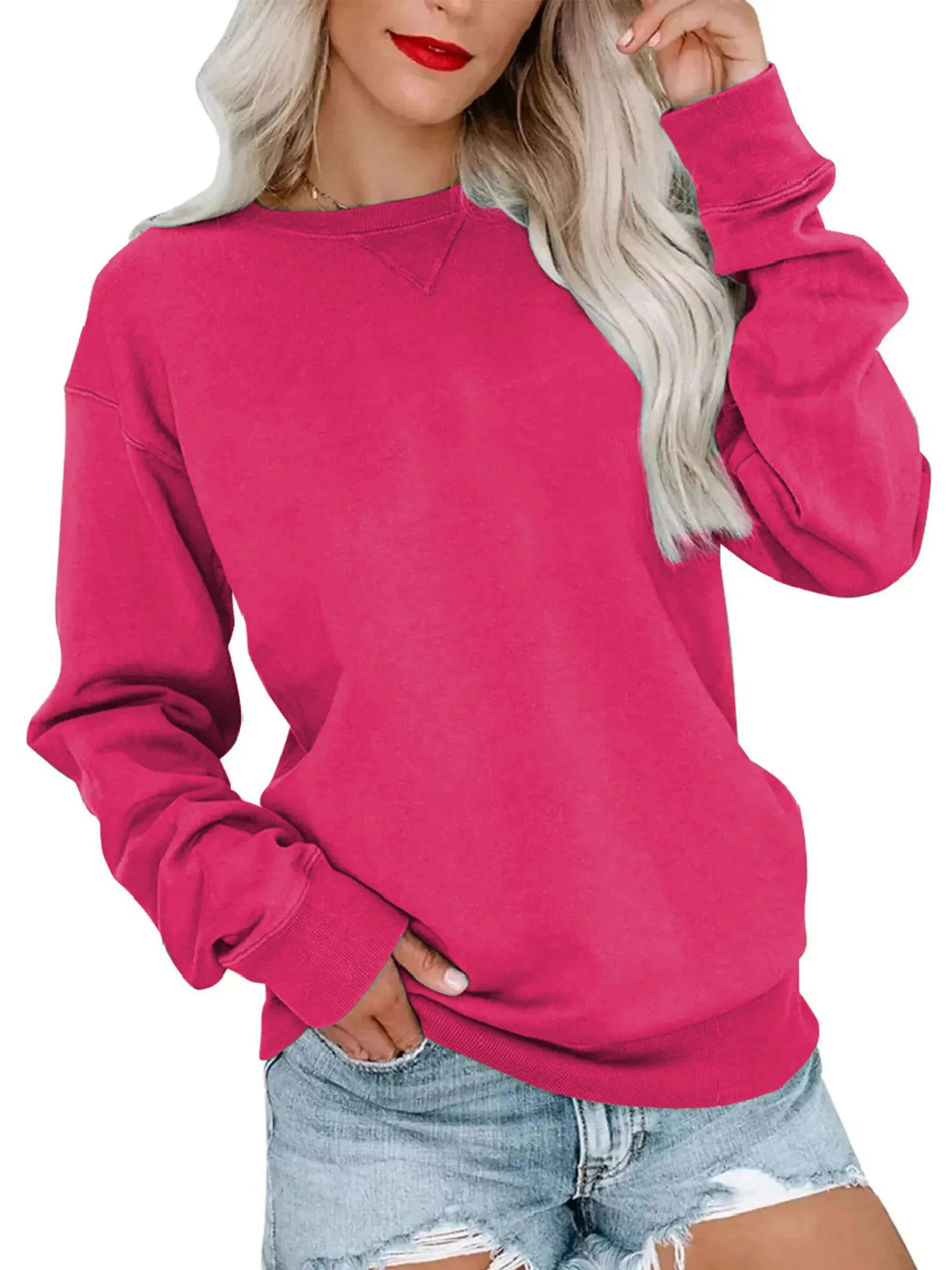 MOSHU Casual Womens Sweatshirts Crewneck Long Sleeve Tops Oversized Pullover Sweatshirt for Women... | Walmart (US)