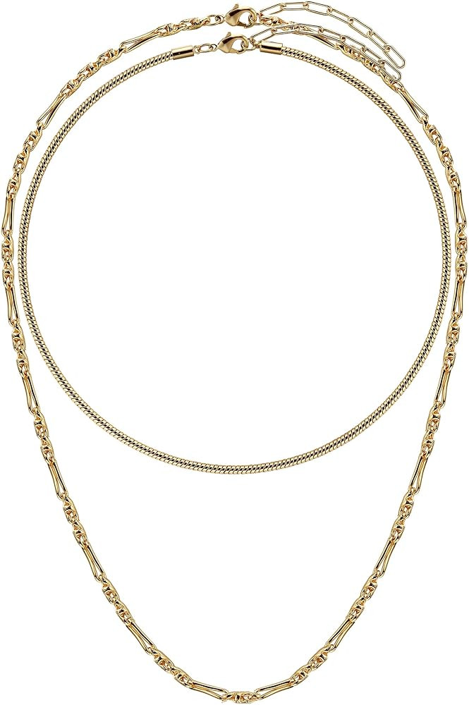 Herringbone Necklace for Women, Layered Gold Necklace Set 14k Gold Plated Snake Chain Gold Choker... | Amazon (US)