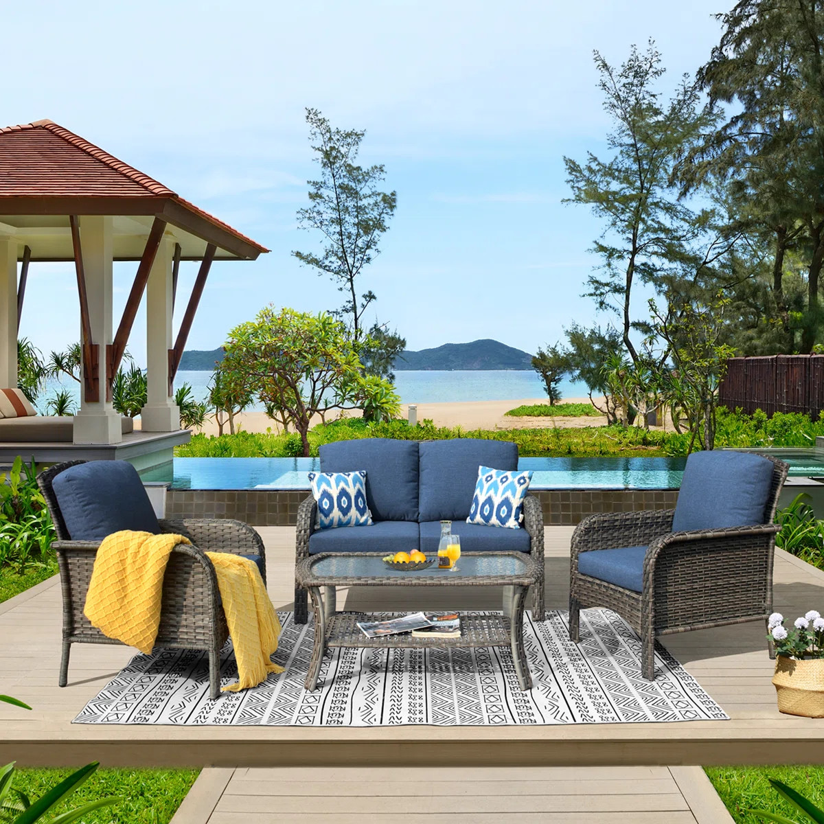 4 Piece Rattan Sofa Seating Group with Cushions | Wayfair North America