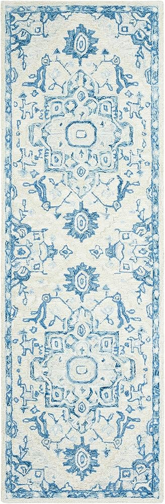 Safavieh Micro-Loop Collection 2'3" x 7' Ivory/Blue MLP503G Handmade Shabby Chic Medallion Premium W | Amazon (US)