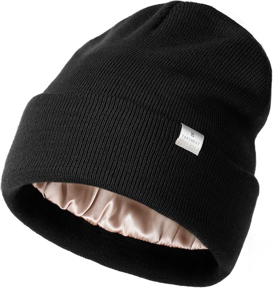 YANIBEST Womens Saitn Lined Knit Beanie Hat Acrylic Winter Hats for Women Men Silk Lining Soft Sl... | Amazon (US)