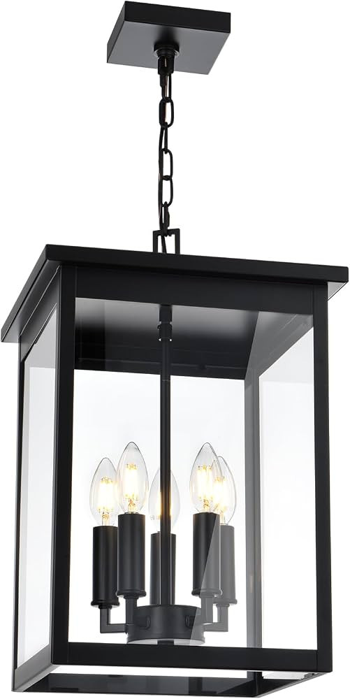 5-Lights Large Outdoor Pendant Light Fixtures, Black Exterior Hanging Porch Light with Adjustable... | Amazon (US)