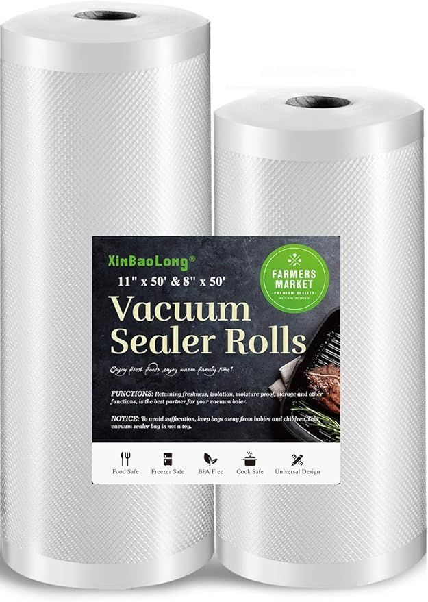 [Super Heavy Duty]Vacuum Sealer Bags for Food，8inx50&11inx50 Rolls 2 Pack,XinBaoLong Food Saver... | Amazon (US)