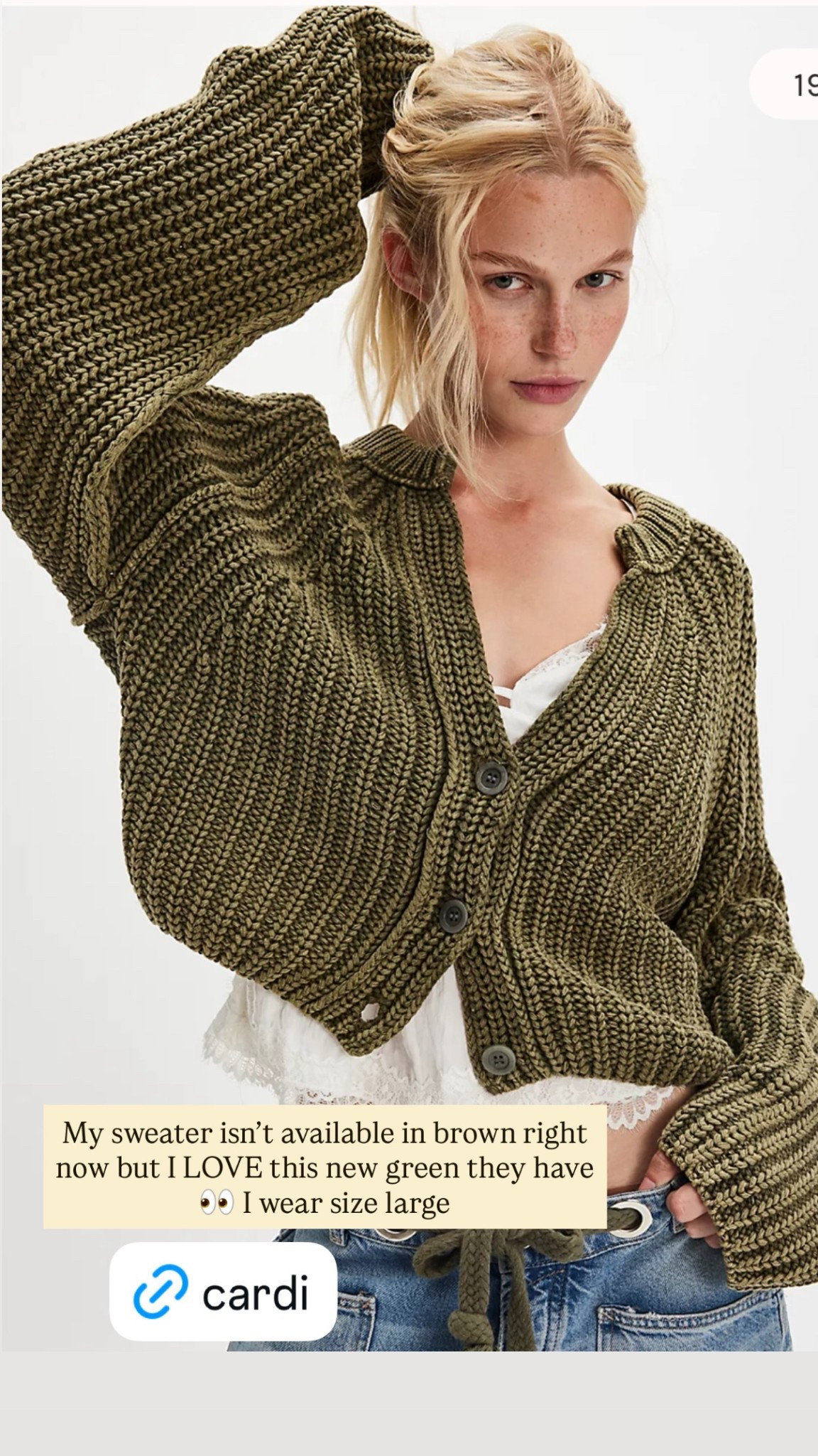 My sweater isn’t available in brown right now but I LOVE this new green they have👀 I wear size large