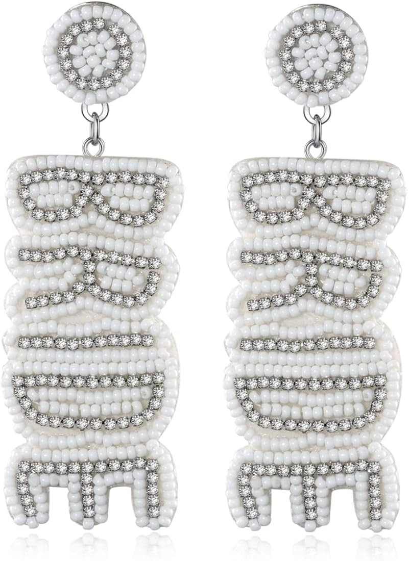 Bride Earrings for Women Bachelorette Outfit for Bride Handmade Beaded BRIDE Dangle Earring Weddi... | Amazon (US)