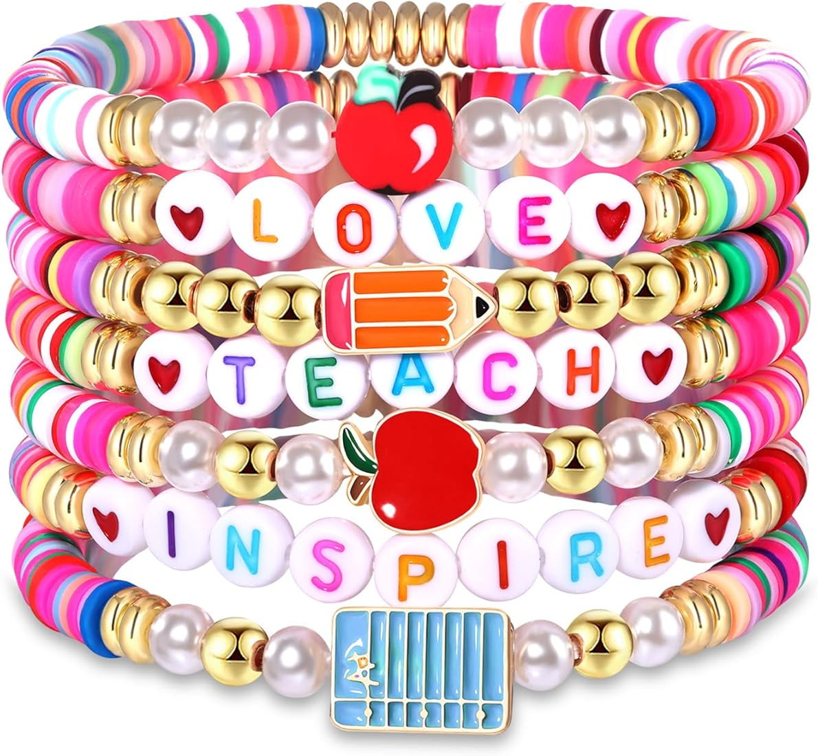 FAERLIIRY Preppy Beaded Bracelets Heishi Stretch Bracelet for Woman Girls Teens Evil Eye Polymer ... | Amazon (US)