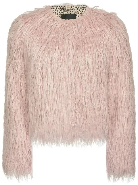 shag-trimmed faux shearling jacket | Farfetch (US)