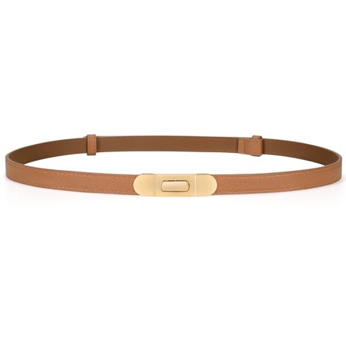 XZQTIVE Women's Leather Belt Elegant Ladies Thin Waist Belt for Dresses Jeans Pants with Shiny Bu... | Amazon (US)