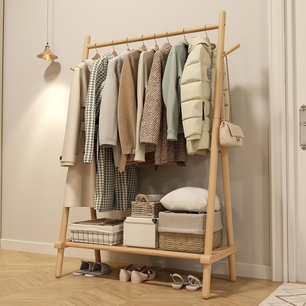Solid Wood Clothes Rack, Clothing Rack for Hanging Clothes, Hanging Racks for Clothes with Shelve... | Amazon (US)
