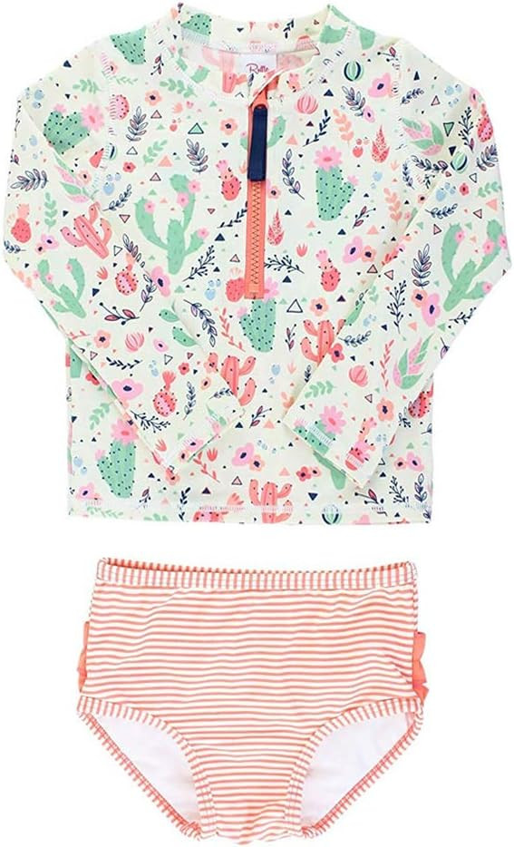 RuffleButts® Baby/Toddler Girls Long Sleeve Rash Guard 2 Piece Swimsuit Set w/UPF 50+ Sun Protec... | Amazon (US)