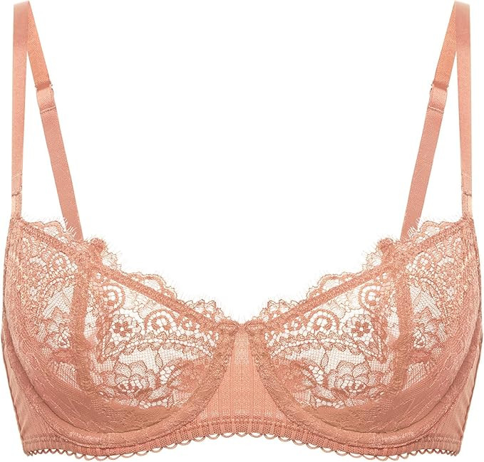 DOBREVA Women's Sexy Lace Push Up Plus Size Bra Sheer Balconette Underwire Unlined | Amazon (US)