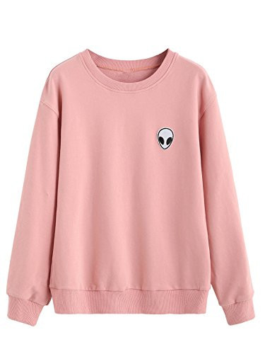SweatyRocks Sweatshirt Women Pink Alien Patch Drop Shoulder Long Sleeve Shirt (X-Large, pink). | Amazon (US)