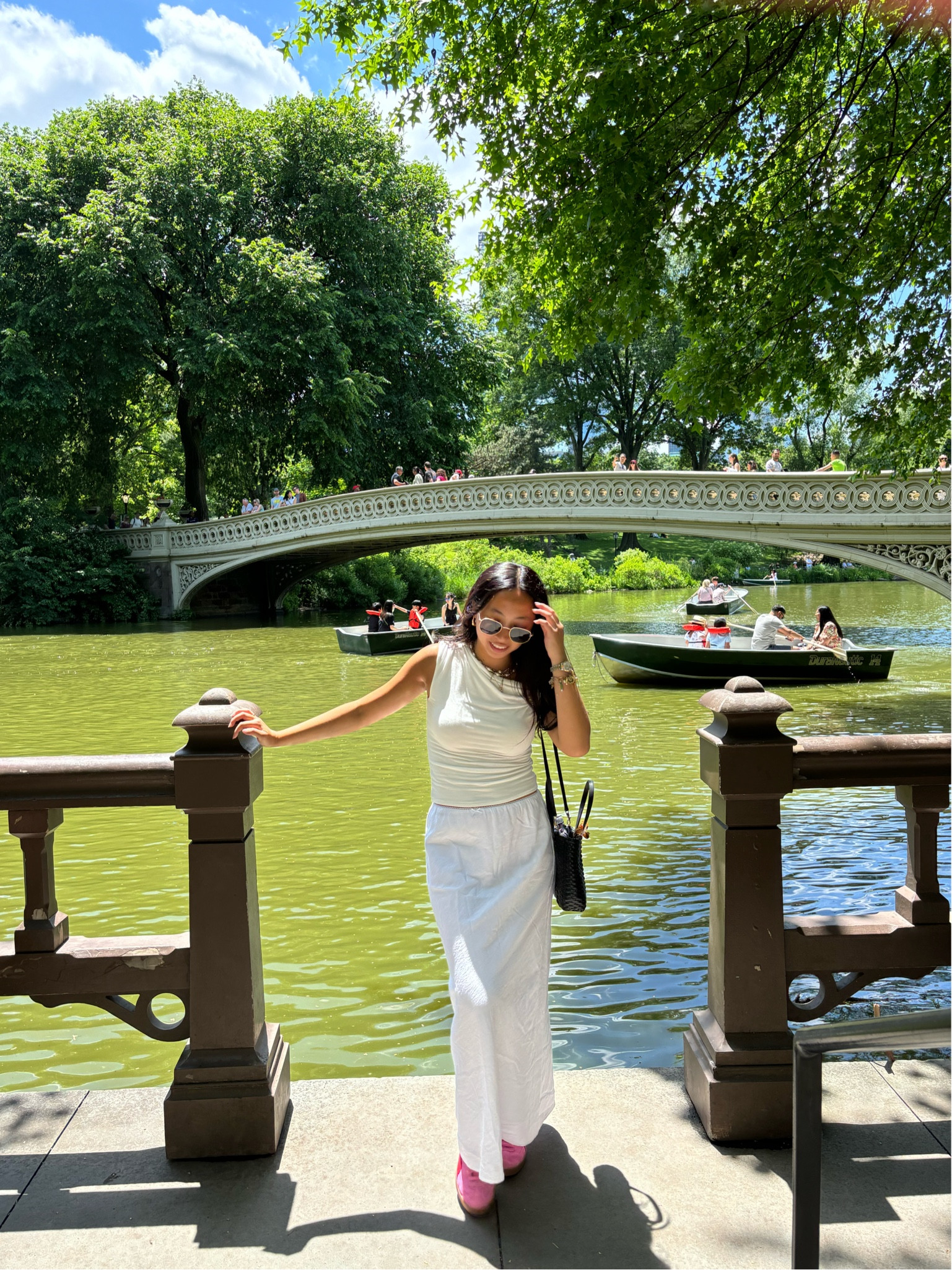 Itsliddystyle wearing H&M white top (size XS). American Eagle white maxi skirt. Puma colorful pink sneakers (size 6). Vacation outfit. New York outfit. Summer outfit ideas. White maxi skirt. Colorful sneakers. 

#LTKStyleTip #LTKTravel #LTKSeasonal