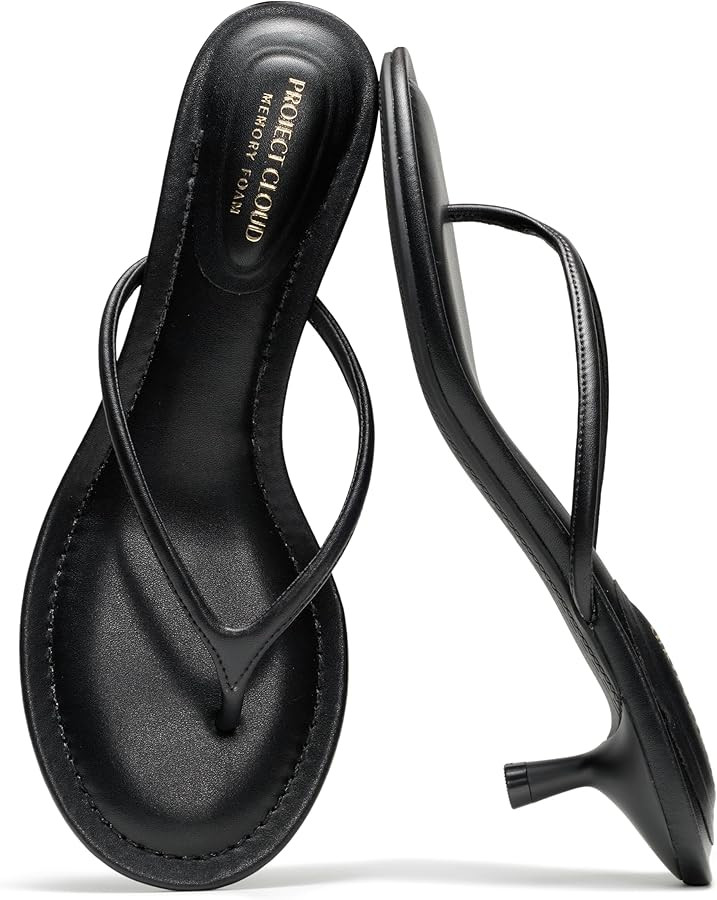 Project Cloud 100% Genuine Leather Kitten Heels for Women Footwear - Memory Foam Fashion Thong He... | Amazon (US)