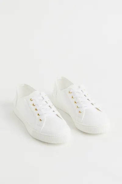 Sneakers in woven cotton fabric with lacing at front. Soft insoles and fluted soles. | H&M (US + CA)