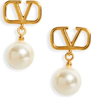 Valentino Garavani VLOGO Imitation Pearl Drop Earrings | Nordstrom | Nordstrom