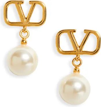 Valentino Garavani VLOGO Imitation Pearl Drop Earrings | Nordstrom | Nordstrom