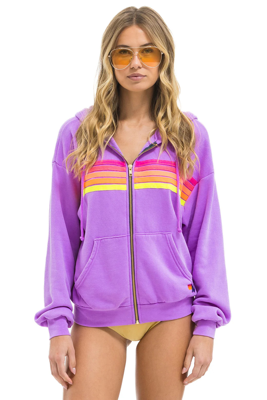 5 STRIPE RELAXED ZIP HOODIE - NEON PURPLE // NEON | Aviator Nation