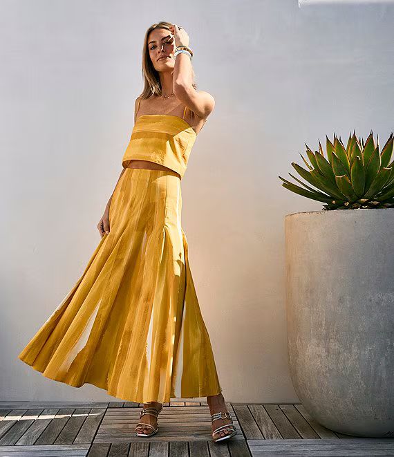 x M.G. Style Blake Lemon Watercolor Crop Top & Mid Waist Pleated Skirt Set | Dillard's