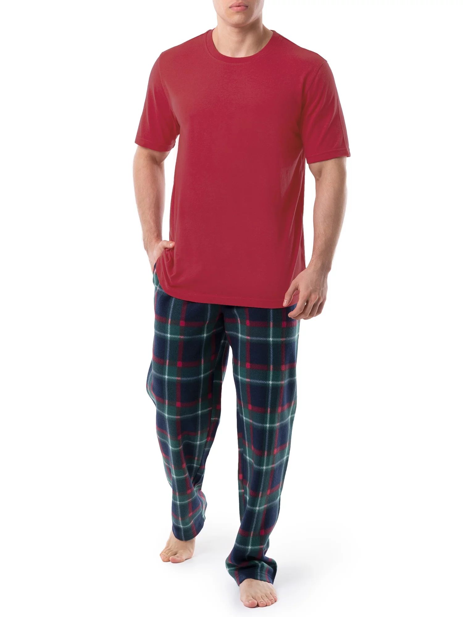 Fruit Of The Loom Men's Short Sleeve Crew Neck Top and Fleece Pajama Pant Set - Walmart.com | Walmart (US)