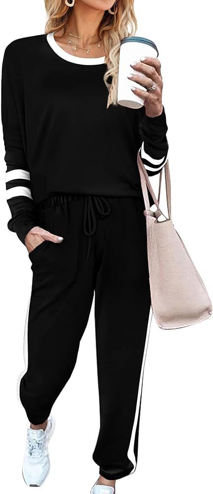 Aloodor Sweatsuit for Women 2 Piece Outfits for Womens Crewneck Sweatshirts Pullover | Amazon (US)